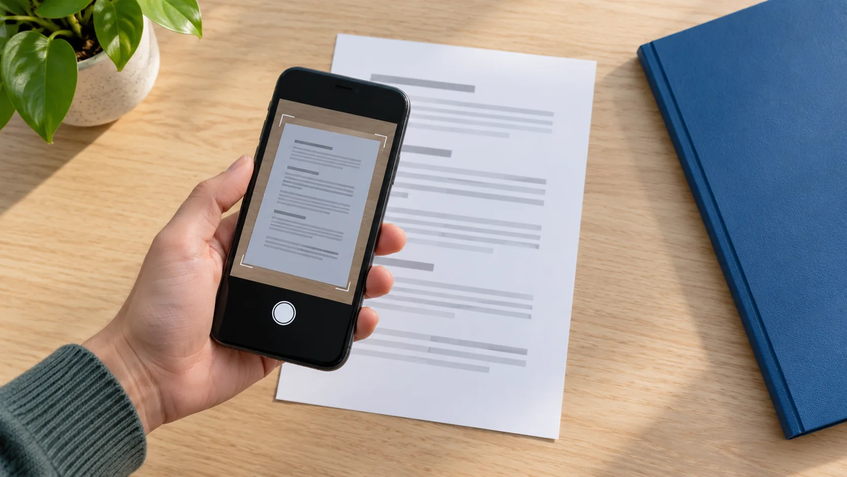 Téléphone cadrant un document papier pour le numériser.