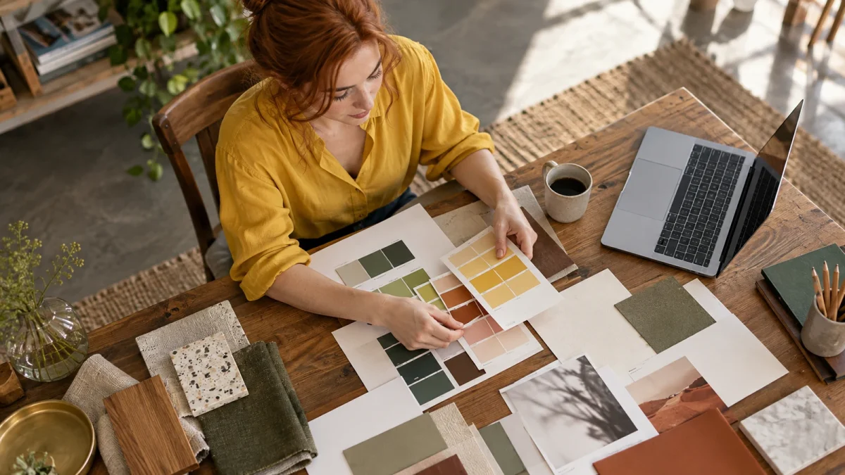 Illustration : Échantillons couleur et ressources graphiques sur une table