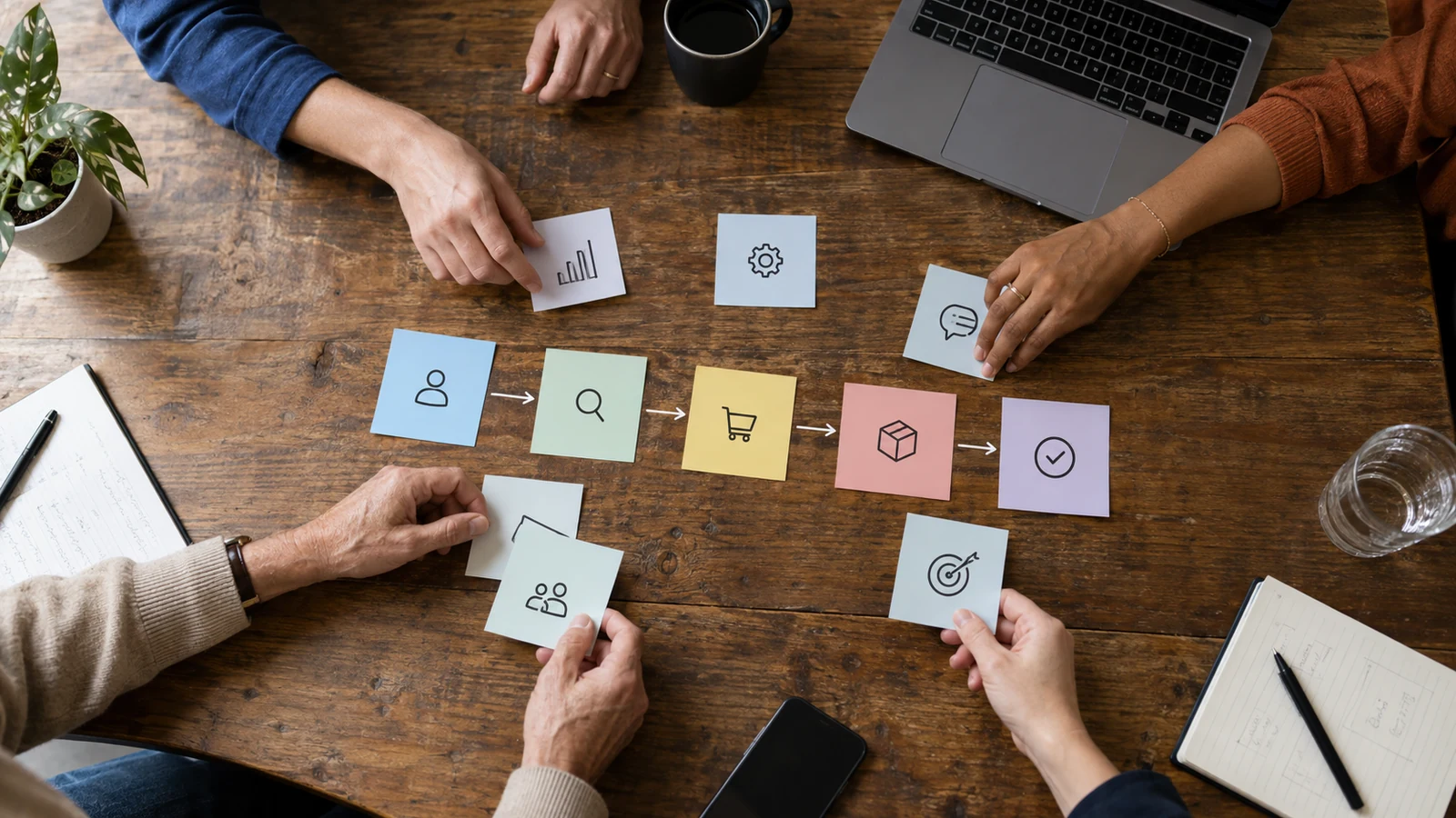 Illustration : Fiches de qualification commerciale sur une table