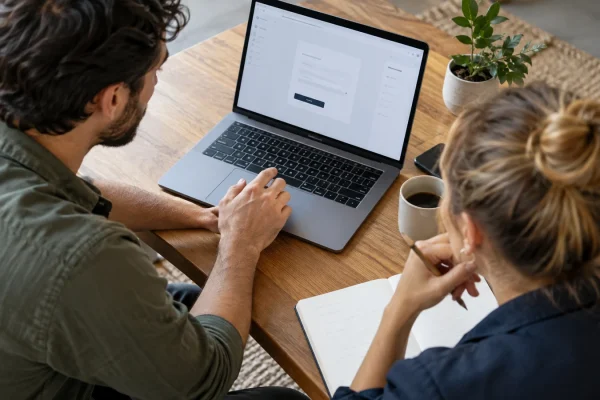 Illustration : Examen d’un formulaire sur un ordinateur portable
