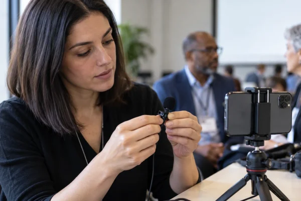 Illustration : Vérification d’un petit microphone relié à un smartphone