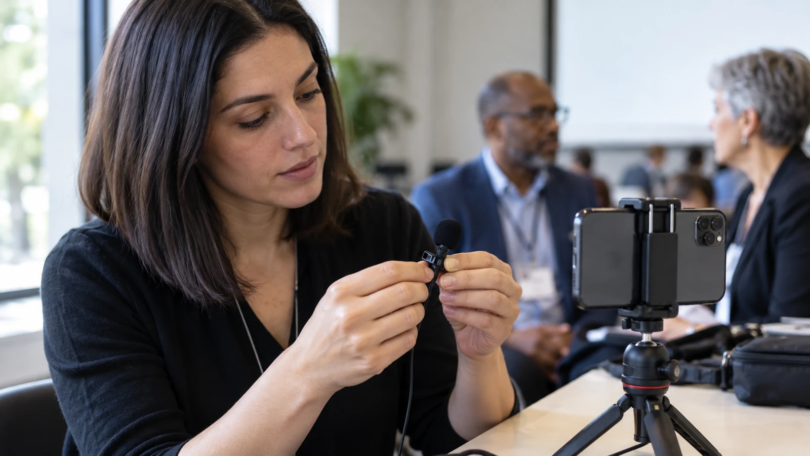 Illustration : Vérification d’un petit microphone relié à un smartphone