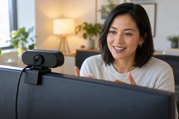 Illustration : Webcam externe installée sur un écran